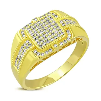 10K Gold Round Shaped Moissanite Personalized Engraving & Square Ring for Men