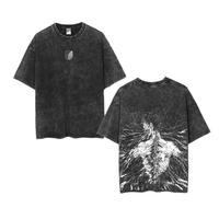 Retro Heavy Eren Yeager x Attack On Titan Anime Double Printed Vintage Washed Tee Oversize Anime Manga Washed Heavyweight Cot...