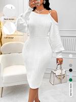 Aliling Women's Plain Jacquard Cold Shoulder Dress, Formal Elegant Fashion Casual Dress for Party Club Dating Wear, Women Dre...