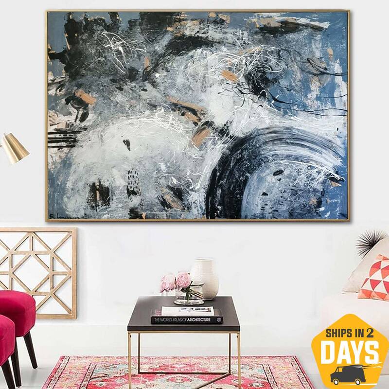 Original Abstract Colorful Paintings On Canvas Textured Blue Painting Hand Painted Art Acrylic Oil Painting | DIMENSION 31.5&...