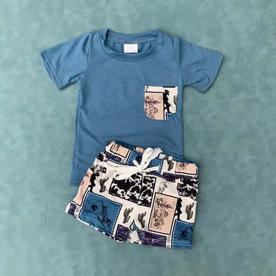 Western rodeo cactus kids boys summer clothes