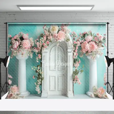 Green Wall White Arch Door Floral Wedding Backdrop