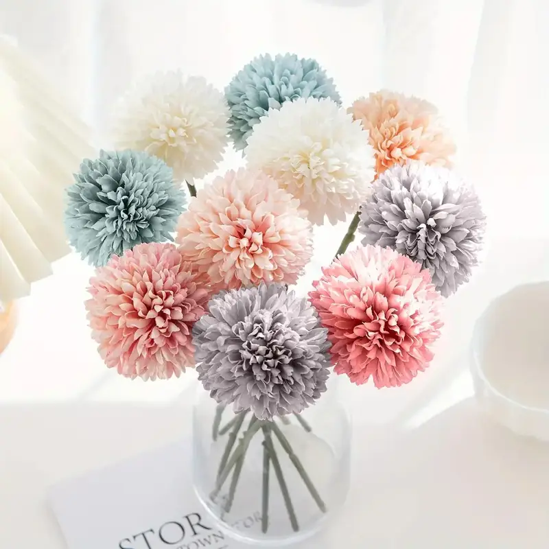 Simulation Ball Chrysanthemum Dandelion (1 Set), Simulated Flower Decoration, Faux Flower For Home Party Wedding Decor, Bouqu...