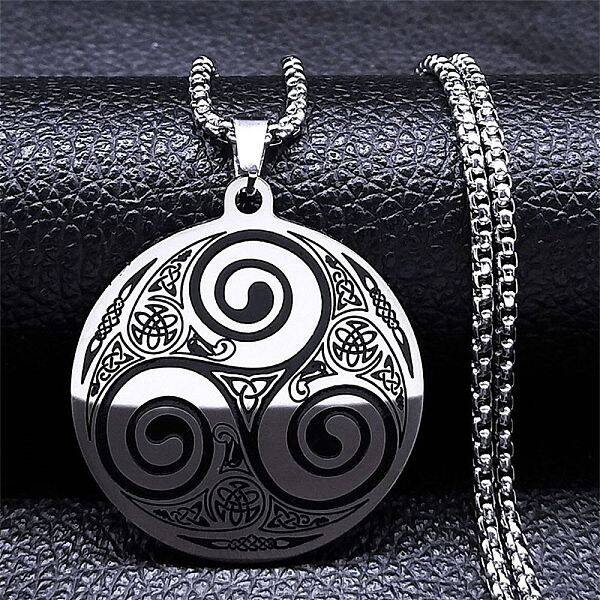 304 Stainless Steel Witchcraft Triskele/Triskelion Pendant Necklaces for Women