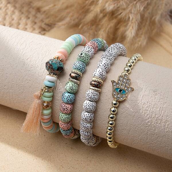 Bohemian Glass Beaded Stretch Bracelet Sets