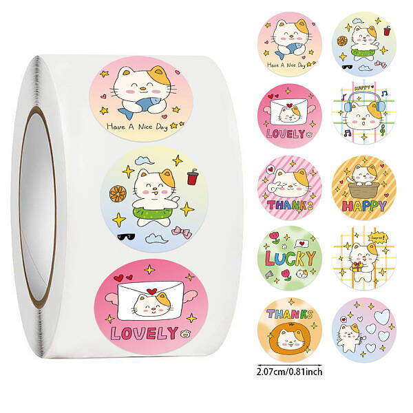 500Pcs Cat Theme Roll Stickers