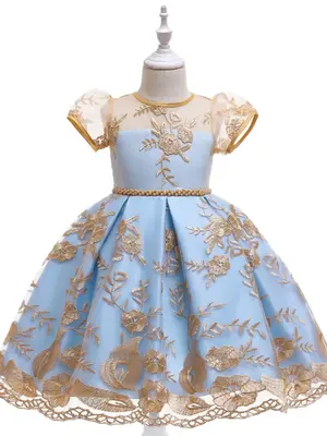 Girl's Floral Embroidery Bow Decor Satin Dress, Elegant Zipper Back A Line Dress for Party Performance Wedding Guest, Kids Cl...