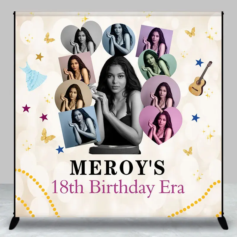 Aperturee Beige Bokeh Custom Photo 18Th Birthday Era Backdrop | Custom Birthday Back Drop | Custom Happy Birthday Banner | Di...