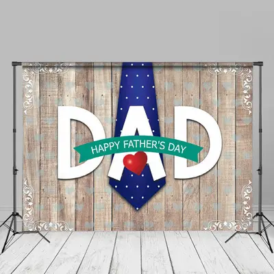 Heart Blue Tie Wooden Fathers Day Backdrop Decor - Aperturee