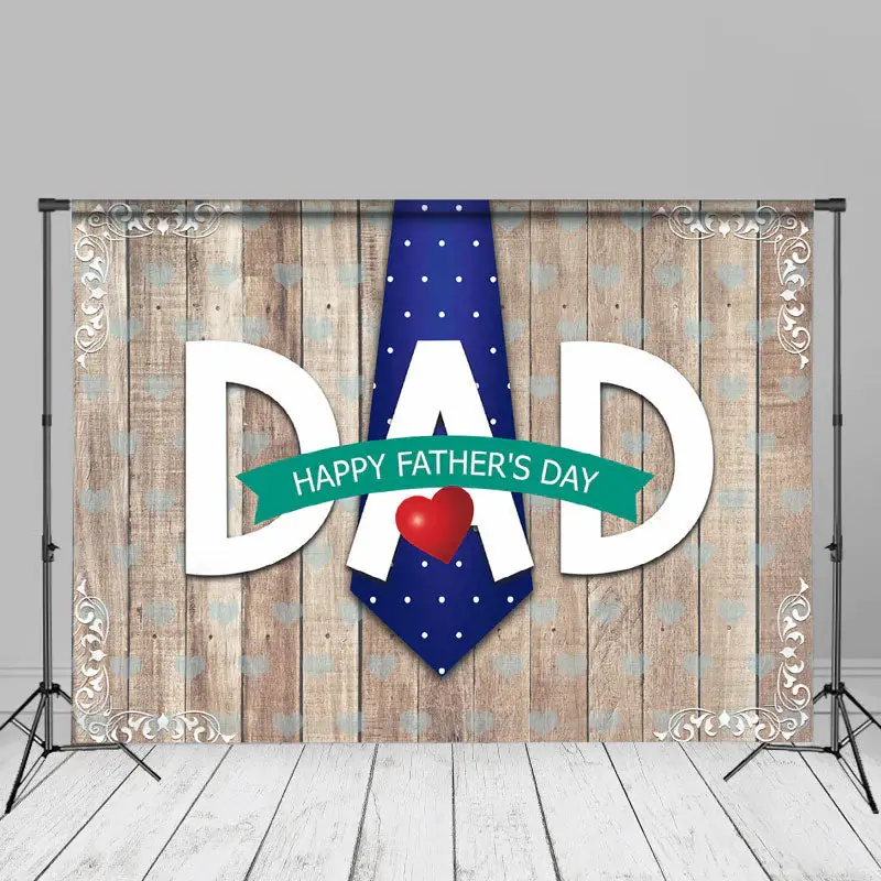 Heart Blue Tie Wooden Fathers Day Backdrop Decor - Aperturee