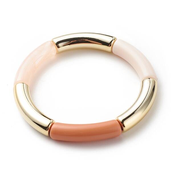 Acrylic Curved Tube Beaded Stretch Bracelet for Women