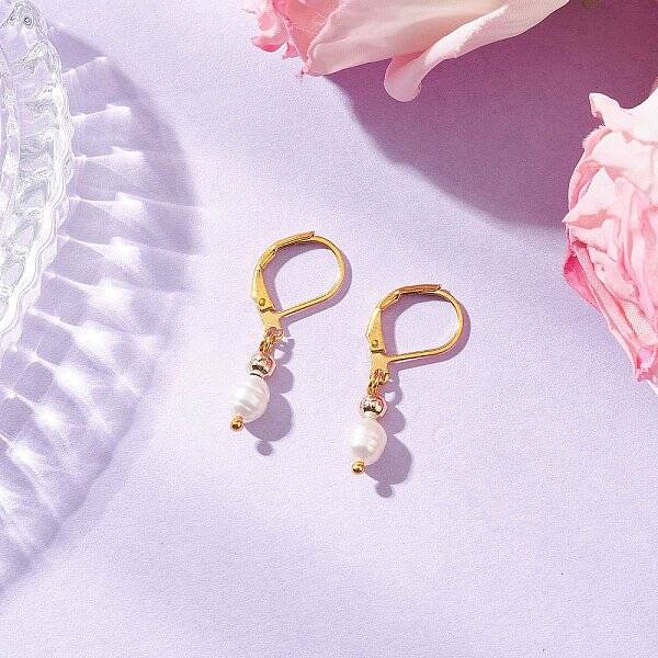 Natural Baroque Pearl Oval Leverback Earrings