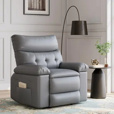 Garvee Oversized Wide Rocker Swivel Recliner Chair - PU Leather Large Manual Recliner for Adults, Ultimate Comfort Lazy Boy w...