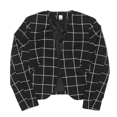 H&M DIVIDED Stretch Blazer Jacket Black Check Womens UK 16