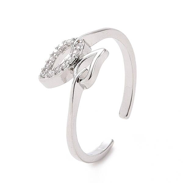 Clear Cubic Zirconia Hollow Out Leaf Open Cuff Ring
