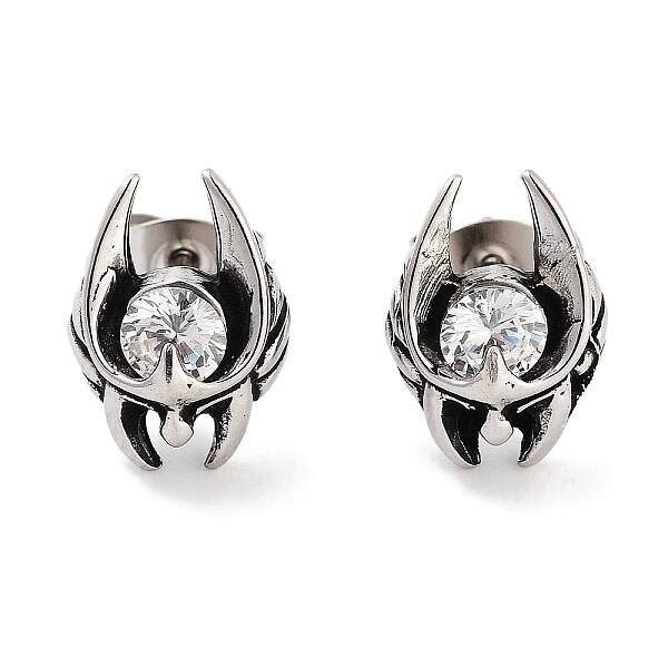 316 Surgical Stainless Steel Pave Clear Cubic Zirconia Stud Earrings for Women Men