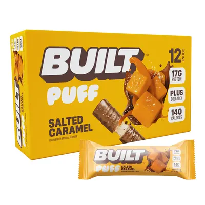 Built Bar, Puff Protein Bars, Salted Caramel Puff, 17g Protein Snacks, On-The-Go Bars, Only 140 Calories, 6g Sugar, Collagen,...