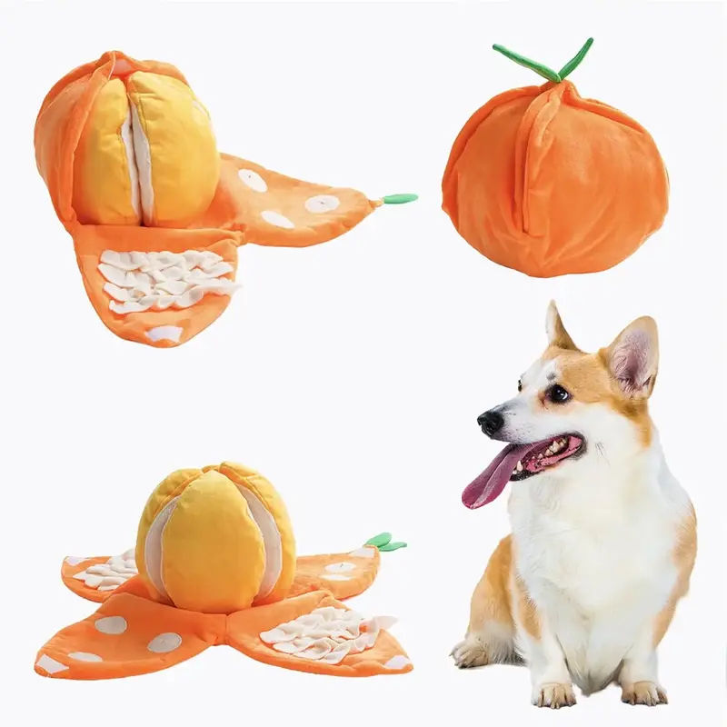 Nocciola 5-in-1 Orange Dog Enrichment Toys, 4 Orange Slices with a Peel Snuffle Mat for Treats Hunting Fun, Squeaky Hide and ...