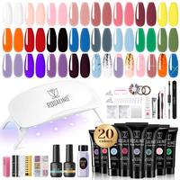 ROSALIND Poly Nail Gel Kit Clear Pink Glitter 8/14/20/28 Colors + Various Nail Art Accessories kit with Mini UV Nail Lamp Nud...