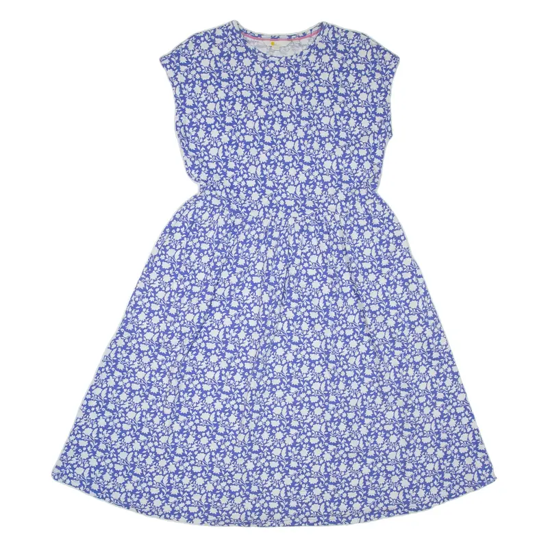 BODEN Womens Day Dress Blue Floral Short Sleeve Knee Length UK 8