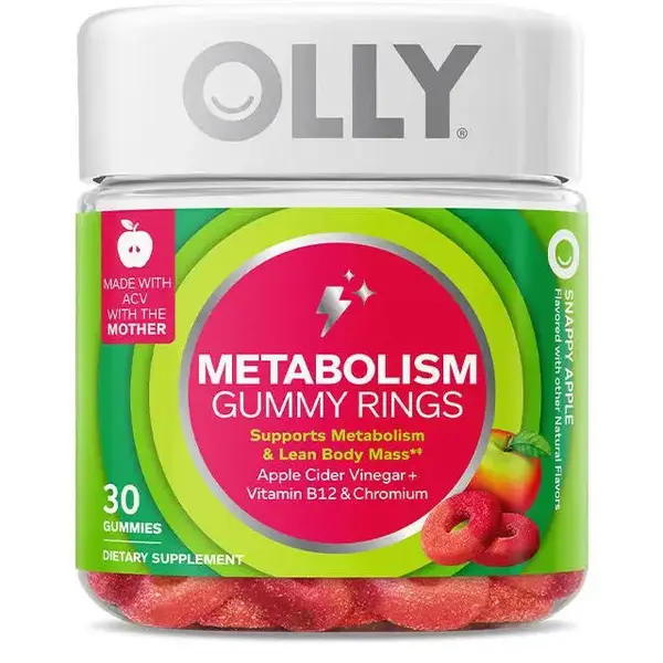 OLLY Metabolism Gummy Rings, Apple Cider Vinegar, Vitamin B12, Chromium, Energy and Digestive Health, Chewable Supplement, Ap...