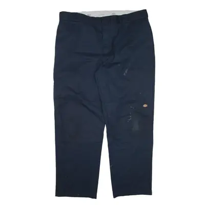 DICKIES Double-knee Workwear Trousers Blue Loose Straight Mens W44 L32