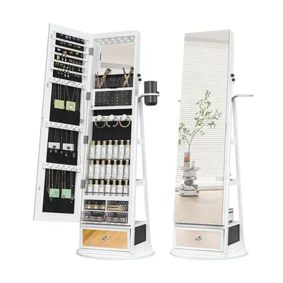 [FallFreshness]LHBCRAFT 360° Swivel Jewelry Cabinet with LED Light, mirror cabinet, jewelry armoire, Mirror with Storage, St...