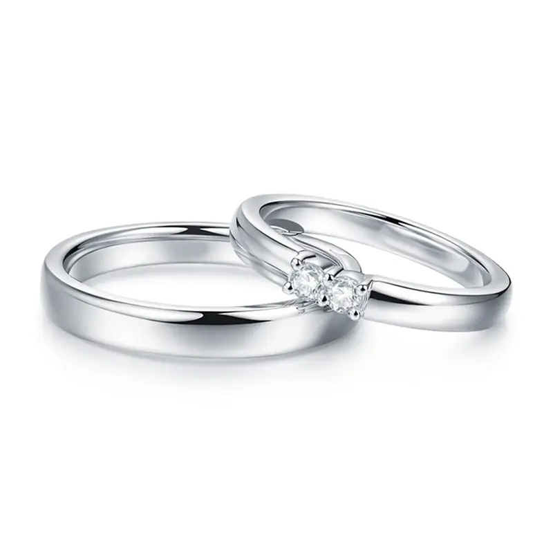 10K White Gold 0.1 CT Round Cut Lab Created Diamond Custom Couple Rings 3EX IGI Certified