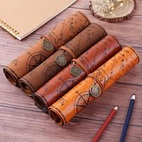 Vintage Treasure Map Pattern Pencil Case, 1 Count Retro Pencil Roll, Pencil Bag, Spacious Organizer for Art & Writing Supplie...