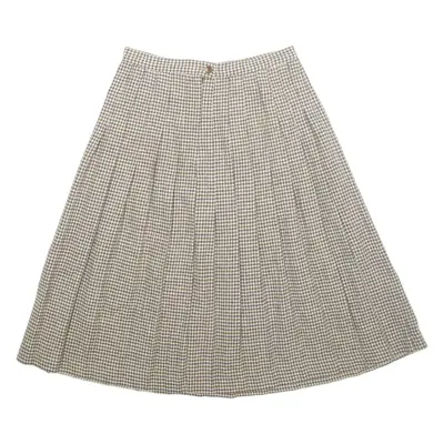 Womens Pleated Skirt Brown Midi Wool Houndstooth M