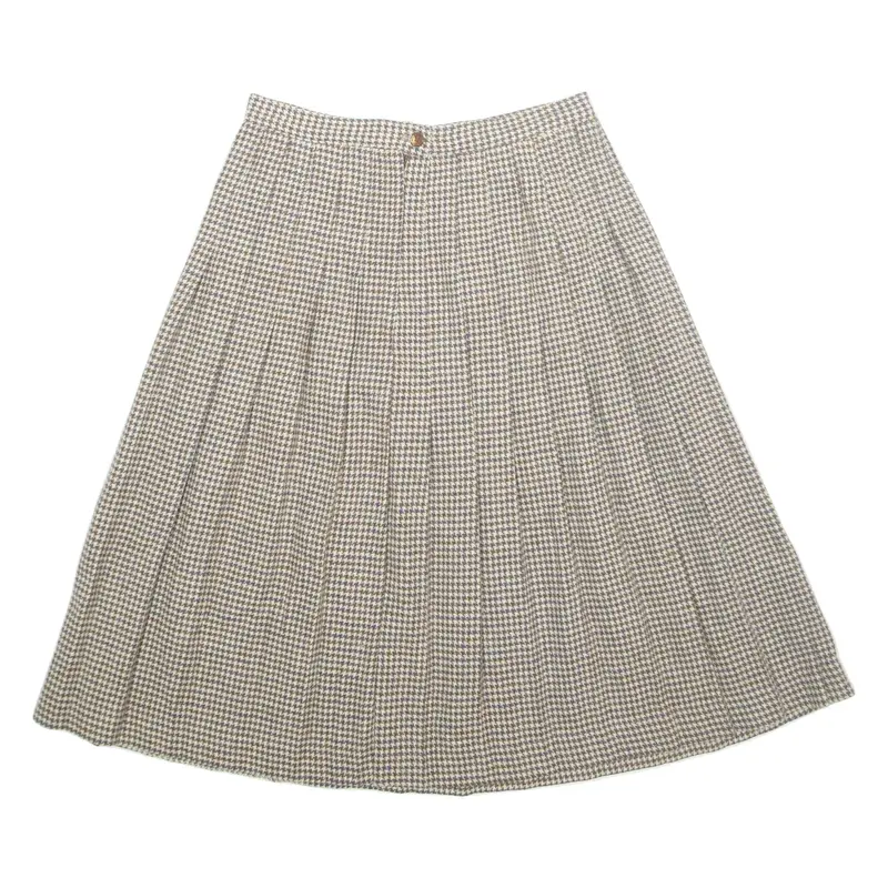 Womens Pleated Skirt Brown Midi Wool Houndstooth M