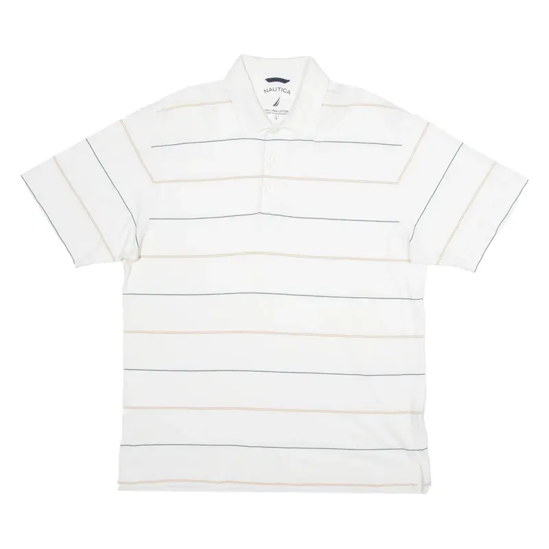NAUTICA Mens Polo Shirt White Striped L