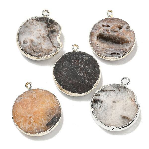 Electroplated Natural Druzy Agate Pendants