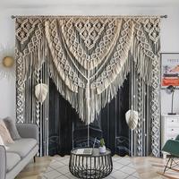 Bohemian Simulation Woven Fringe Pattern Printed Curtain, 2 Counts/set Semi Blackout Curtain, Decorative Curtain for Home Liv...