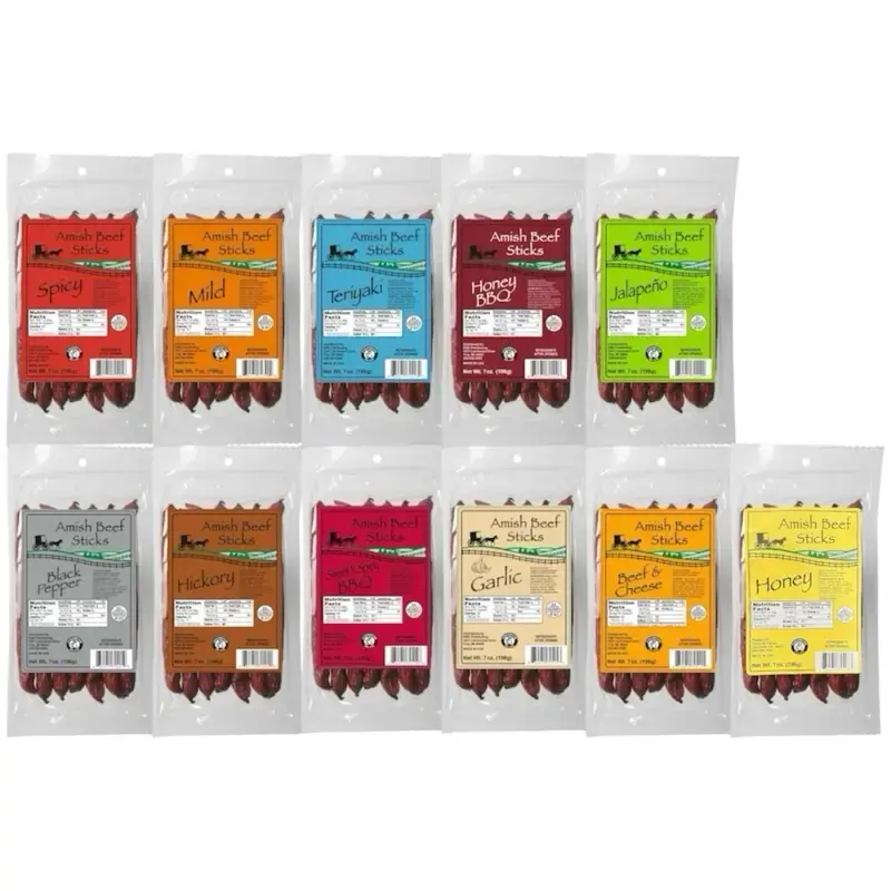 Beef Sticks - Seven 1oz Snack Sticks - 7 Ounce Beef Stick Bags -  High-Quality Meat Snack