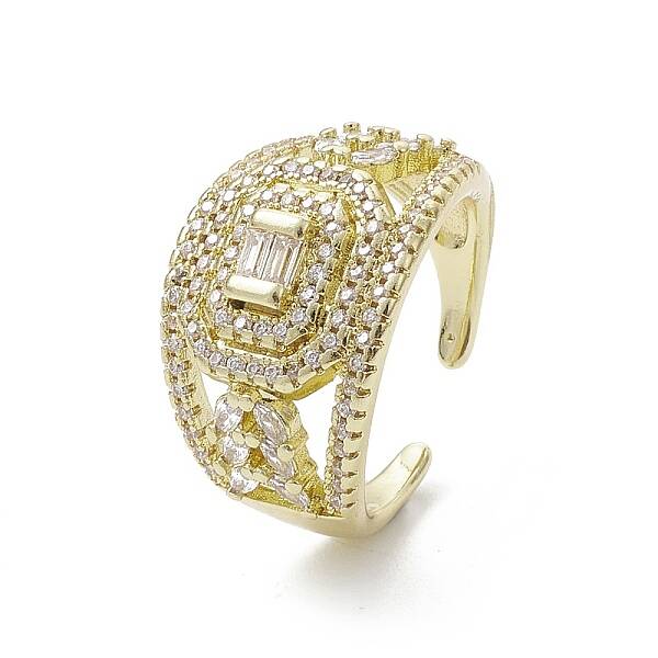 Rack Plating Brass Micro Pave Cubic Zirconia Open Cuff Rings