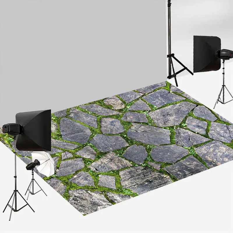 Aperturee Stone Road With Green Grass Texture Floor Backdrop | Photography Floor Drops | Fabric Floor Mat Photography | Newbo...