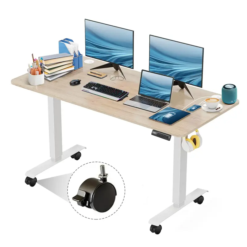 48/55/63/70.8 Inches Electric Standing Desk with Wheels Adjustable Height from 27\