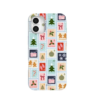 Powder Blue Noel Stamps iPhone 16 Plus Case