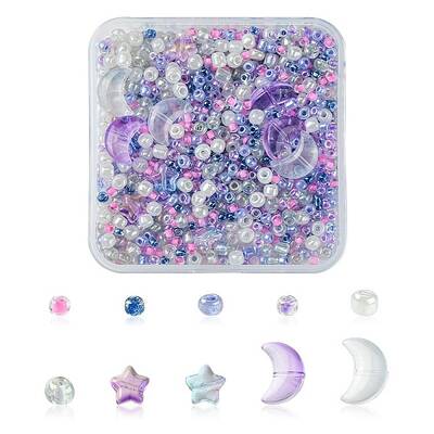 12Pcs 4 Style Moon & Star Transparent Spray Painted Glass Beads