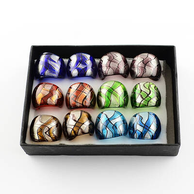Valentines Day Gift Handmade Silver Foil Lampwork Wide Band Rings