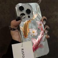 Koi Fish & Lotus Pattern Phone Case, Clear Phone Cases for iPhone 16 15 14 13 12 11 Pro Max, Phone Accessories, Cover, Phone ...