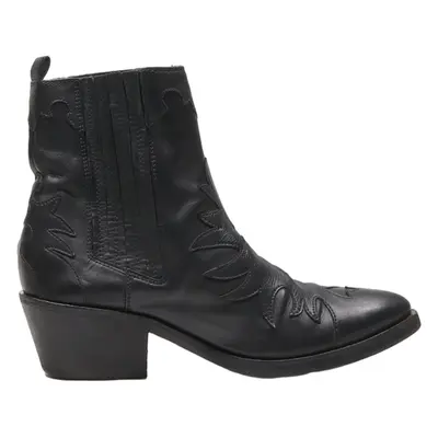 DEI COLLI Cowboy Boots Black Leather Womens UK 7