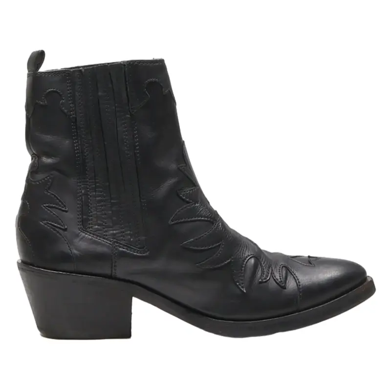 DEI COLLI Cowboy Boots Black Leather Womens UK 7
