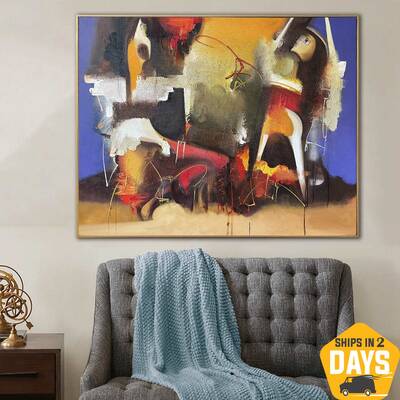 Extra Large Abstract Colorful Painting On Canvas Modern Textured Fine Art Original Wall Decor | SUN ECLIPSE 47.2"x59&quo...