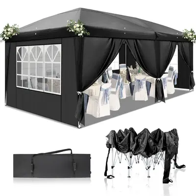 10'x20' Pop Up Canopy Tent with Removable Sidewalls Panels,Folding Wedding Party Outdoor Gazebo Pavilion With Portable Rollin...