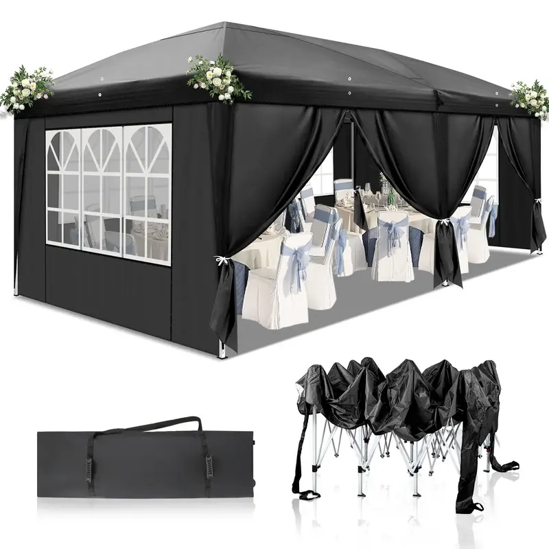 10'x20' Pop Up Canopy Tent with Removable Sidewalls Panels,Folding Wedding Party Outdoor Gazebo Pavilion With Portable Rollin...