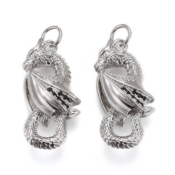 Brass Micro Pave Black Cubic Zirconia Pendants