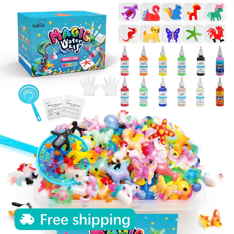 Kiditos Magic Water Elf Toy Kit with 12 Magic Gels, 10 Molds - Imaginative Play, Christmas Gifts, Birthday Gifts, Party Favor...