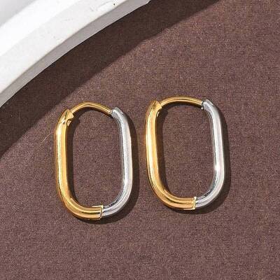 304 Stainless Steel Two Tone Hoop Earrings